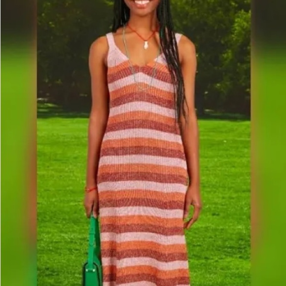 NWOT kate spade Pink and Rust Striped Midi Knit Dress